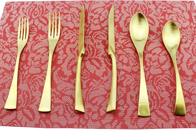 6-Piece Flatware Set,Extra Thick Heavy Duty - 18/10 Stainless Steel Cutlery Sets,High Matte Finish Gold Flatware Sets Service for 1,Multipurpose Use for Home,Kitchen,Tableware Utensil Sets