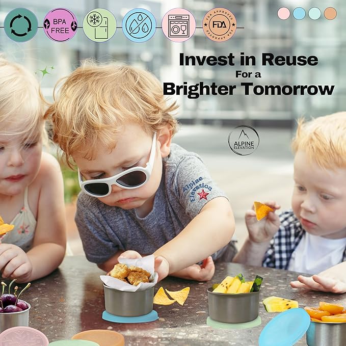 4x7.4oz Stainless Steel Snack Containers with 4 Lids - 8pcs | Metal Food Storage | Dip and Condiment Containers | Stainless Steel Mini Container