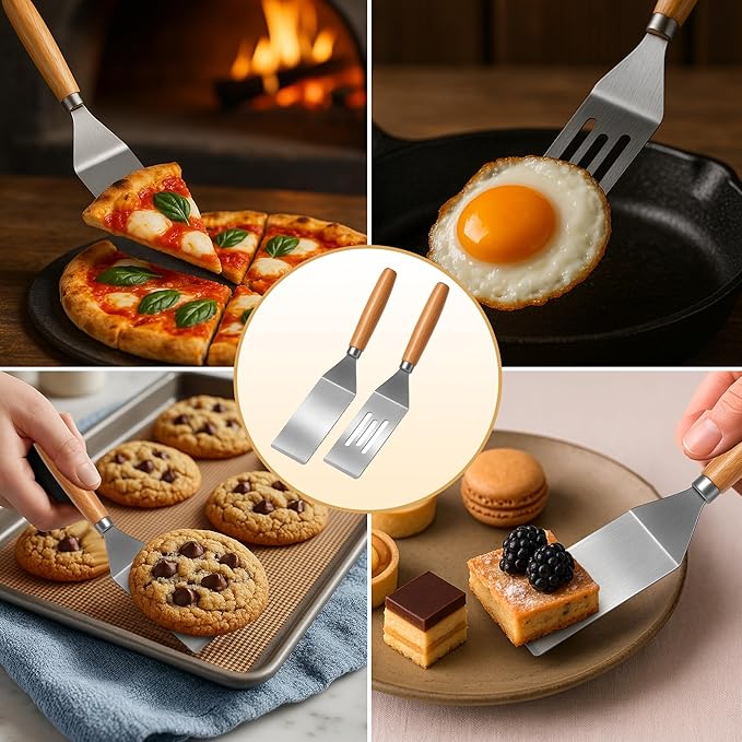 Small Spatula,Stainless Steel Spatula,Metal Spatula for Cooking with Heat Resistant Handle,Metal Spatulas for kitchen use for Pancakes、Lasagna、Brownies、Cake and Cookie (2 PCS)