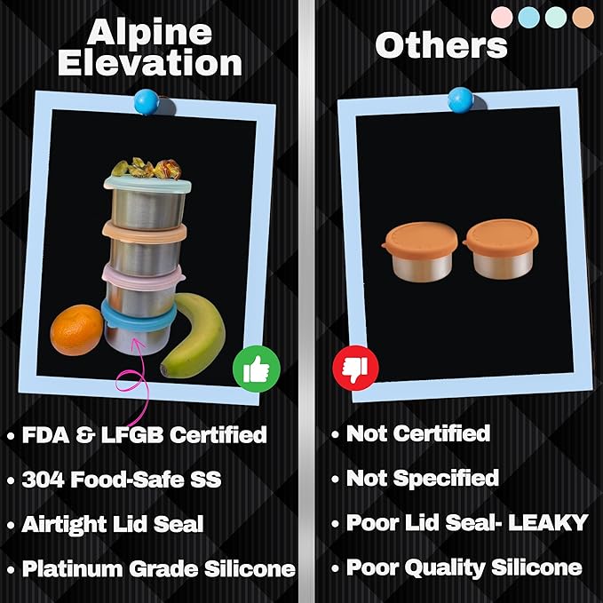 4x7.4oz Stainless Steel Snack Containers with 4 Lids - 8pcs | Metal Food Storage | Dip and Condiment Containers | Stainless Steel Mini Container