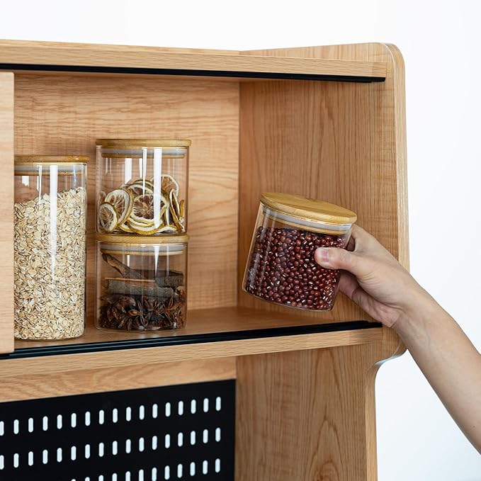 22oz Straight cylindrical Airtight Storage Jars with Bamboo Lid Set of 6 Storage Container Stackable Spice Jar, Kitchen Canister for Sugar, Tea, Cookies and Coffee beans (with Black Lable)