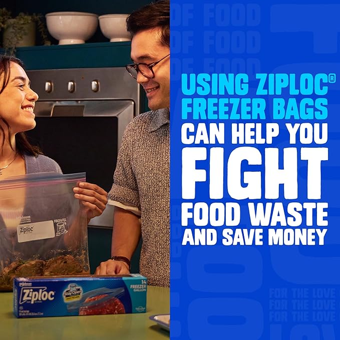 Ziploc Gallon Food Storage Freezer Bags, Stay Open Design, Easy to Fill, 66 count, 2 Pack, 132 Total