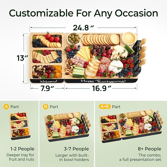 Charcuterie Board Gift Set: Large Bamboo Cheese Board with Chalkboard Edge & Forks - Ideal for Housewarming, Weddings, Bridal Showers, and Unique Gifts for Mom