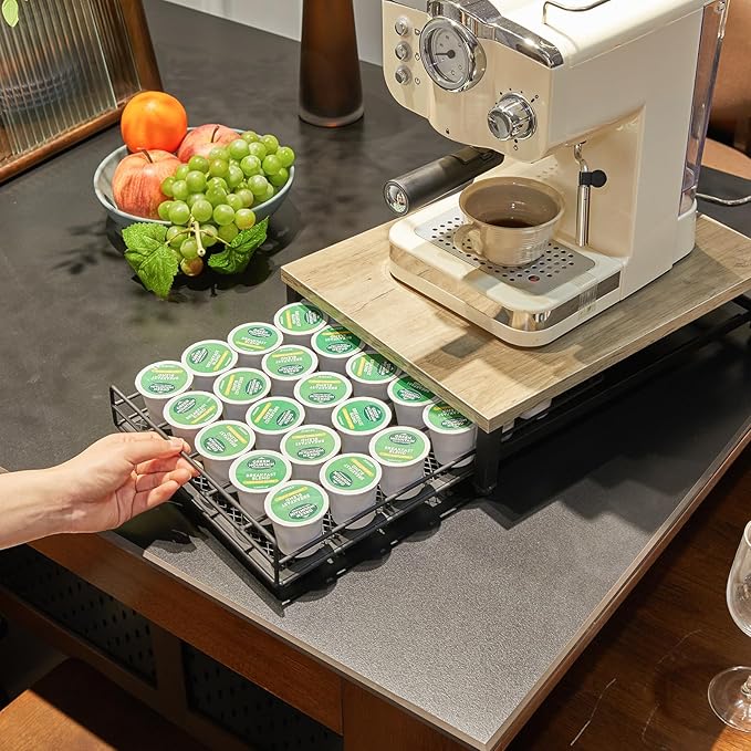 IBUYKE Coffee Pod Drawer Holder for K Cup, 35 Capacity Capsule Pods Storage Organizer,Under Coffee Pot Storage Drawer, Home Kitchen Coffee Pod Holder Counter Coffee Station,Greige UTCJ001Y