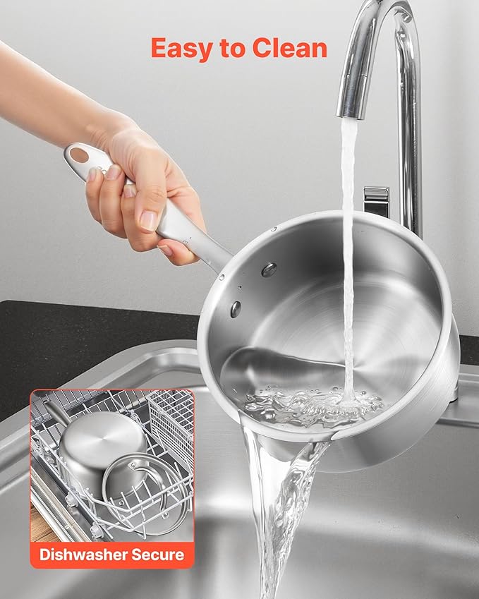 VEVOR 1.5 QT Saucepan, Stainless Steel Saucepan with Glass Lid, Multipurpose Nonstick Stainless Steel Small Cooking Sauce Pot with Ergonomic Handle, Friendly for Oven, Dishwasher, Induction Cooker