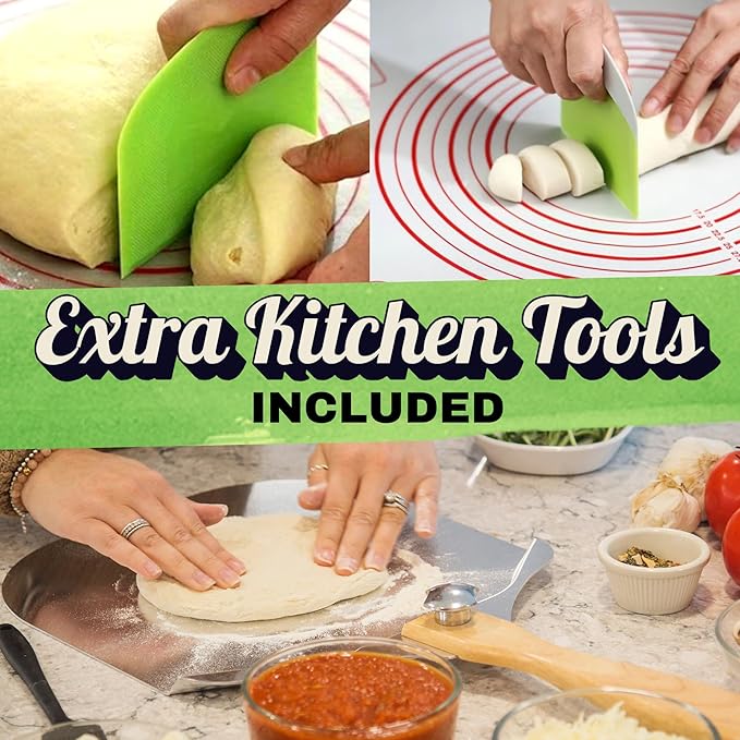 Round Pizza Stone for Oven 16 inch - Large Pizza Stone for Grill with Handles, Metal Pizza Peel & Dough Tool - Baking Stone for Bread - Oven Stones - Pizza Making Set