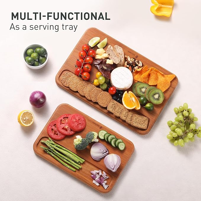 2 Packs Wood Cutting Board, Carbonized Bamboo Cutting Boards Set With Smooth Surface & Easy Storage For Busy Kitchens, Ideal Charcuterie & Chopping, Durable, Knife-Friendly for Meat Vegetables Fruits