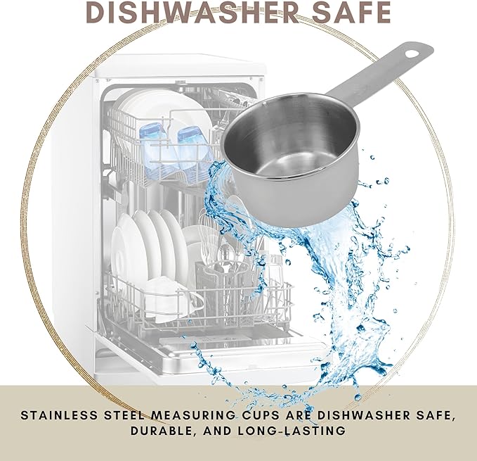 1/4 Cup Stainless Steel Measuring Cup | Sturdy Metal 60 ml | 60 cc | 2 oz | Single Cup for Wet and Dry Ingredients | Great for use as 1/4 Cup Dog Food Scoop - 1 PK