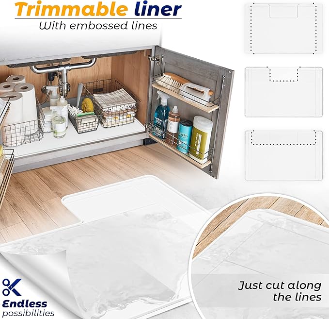 Original Under Sink Mat - Adjustable Silicone, Waterproof Vanity Mat - 28" x 19" or Smaller