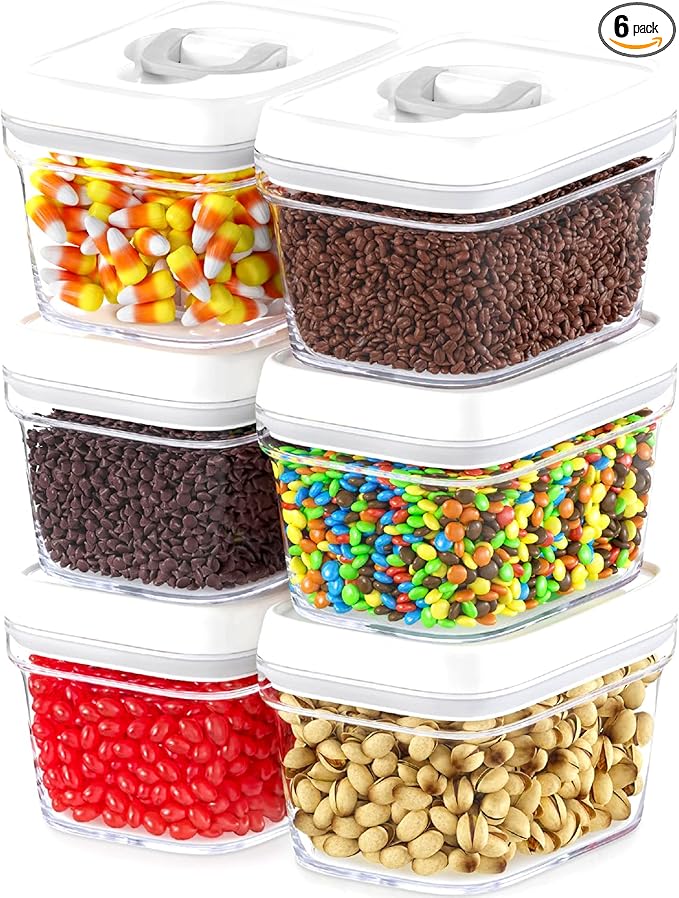DWËLLZA KITCHEN Airtight Food Storage Containers with Lids – 6 Pieces All Same Size - Pantry Container for Spices, Candy, Nuts, Coffee and Tea, Clear Plastic BPA-Free, Keeps Food Fresh & Dry