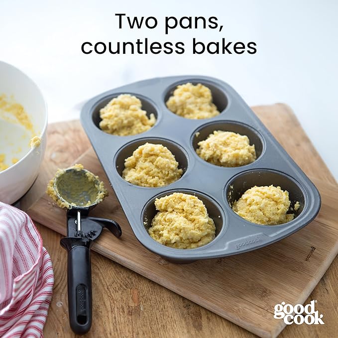 GoodCook Set of 2 Everyday Nonstick Steel Muffin Pan, 6 cup, Gray