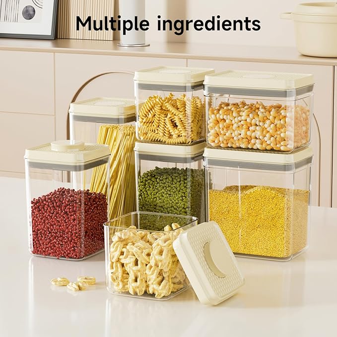 Airtight Food Storage Containers with Pop Top Lids, 4 Pcs BPA Free Plastic Dry Food Canisters for Kitchen Pantry Organization Cereal Flour and Sugar, (1.54qt+0.9qt)*2