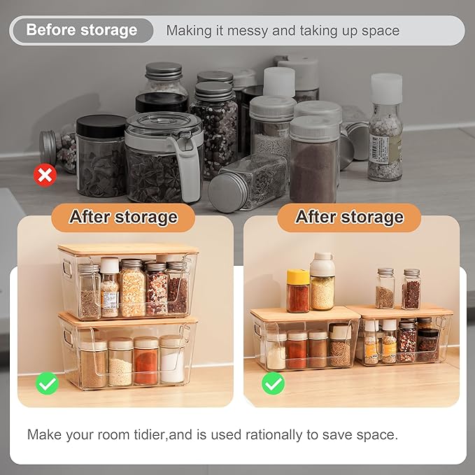 Citylife 2 PCS Small Stackable Storage with Bamboo Top Acrylic Trash Bag Dispenser Open Laundry Room Organizer with Handle