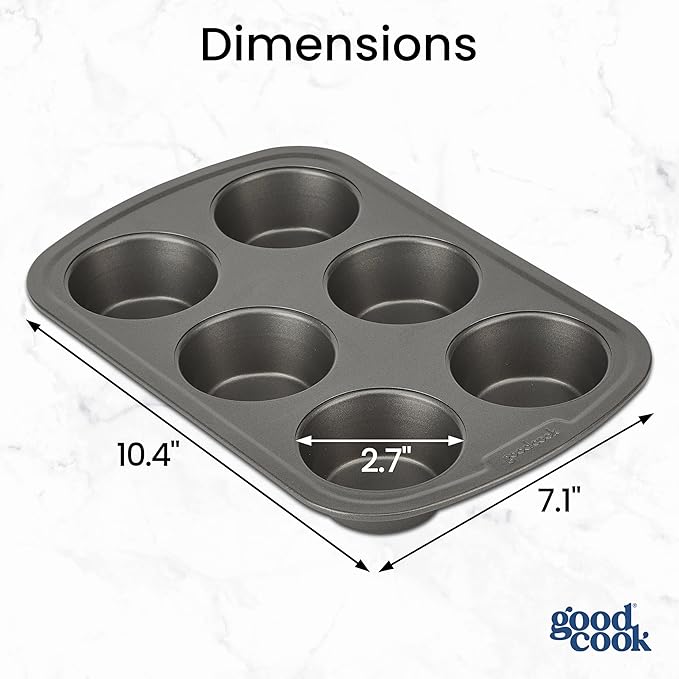 GoodCook Set of 2 Everyday Nonstick Steel Muffin Pan, 6 cup, Gray