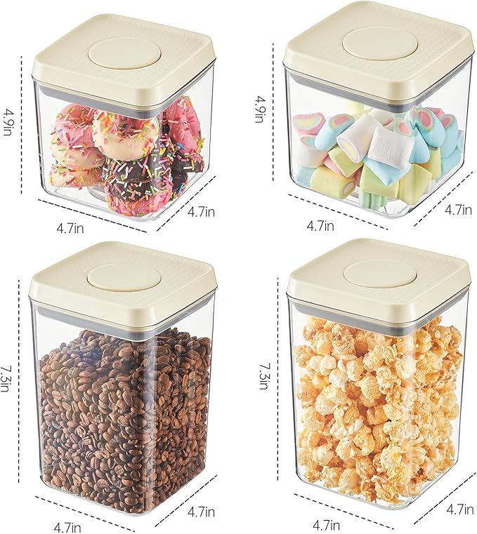 Airtight Food Storage Containers with Pop Top Lids, 4 Pcs BPA Free Plastic Dry Food Canisters for Kitchen Pantry Organization Cereal Flour and Sugar, (1.54qt+0.9qt)*2