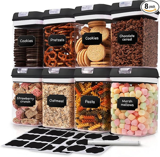 Cheer Collection Airtight Food Storage Containers, Kitchen Storage Containers for Pantry, Set of 8 Food Containers with Lids Airtight, Pantry Storage Containers & Organizers with Lids, Black