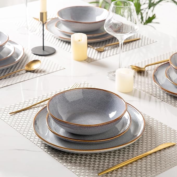 AmorArc Ceramic Dinnerware Sets,Handmade Reactive Glaze Stoneware Plates and Bowls Sets,Highly Chip and Crack Resistant Dishware | Dishwasher & Microwave Safe Dishes, Service for 4 (12pc)