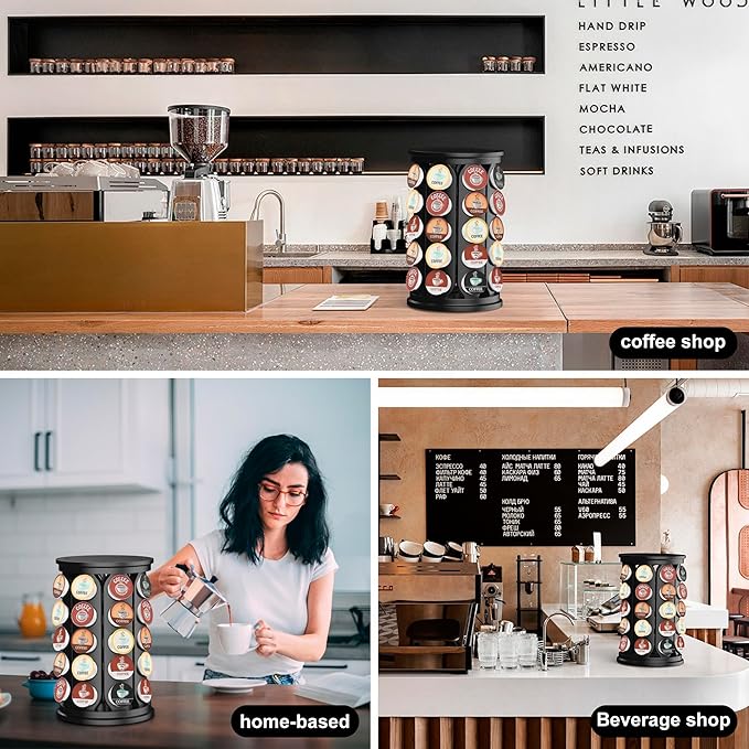 CEHNCEH Coffee Pod Carousel Organizer: Compatible with 40 Keurig K-Cup Pods, Large Compacity Coffee Capsule Holder, NEW Modern Design, Home or Office Kitchen Counter Organizer(Black)