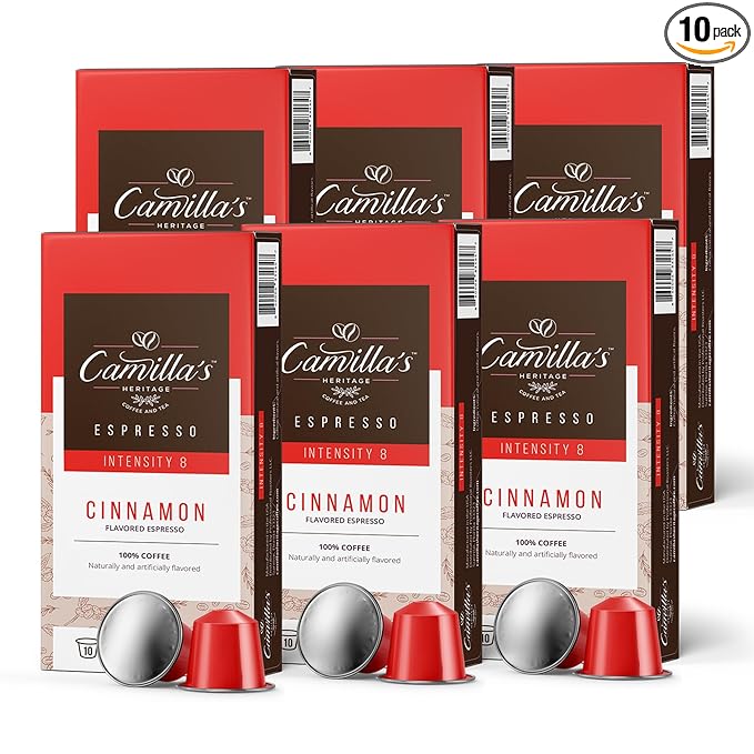 Camilla’s Heritage - Intensity 8 Cinnamon Flavored Espresso Coffee, Gourmet Espresso Cups, 60 Coffee Pods