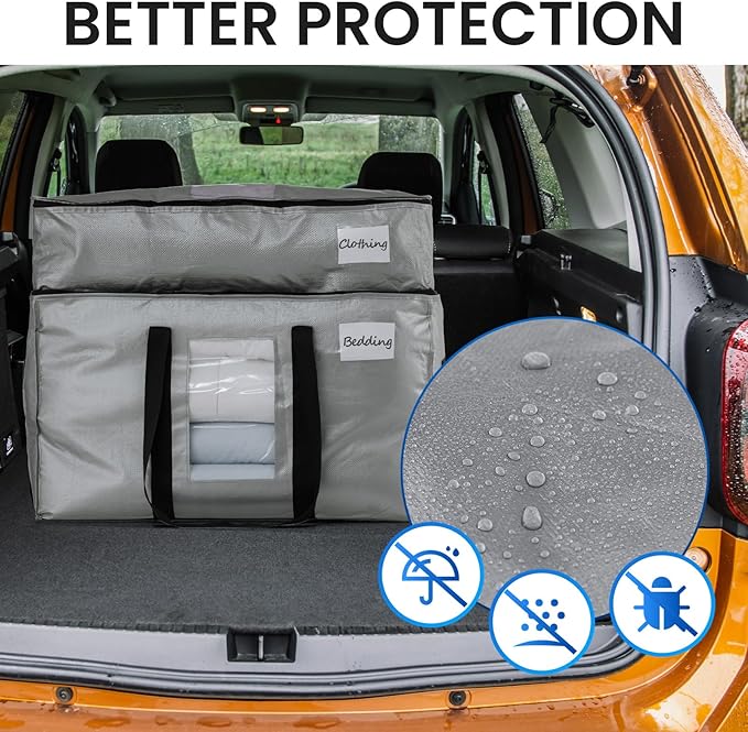 TAILI 2 Tier Extra Large Moving Bags, 2 Pack Silver Heavy Duty Totes for Storage with Visible Window, Wrap Around Handles, Storage Bags for Space Saving, Alternative to Moving Boxes