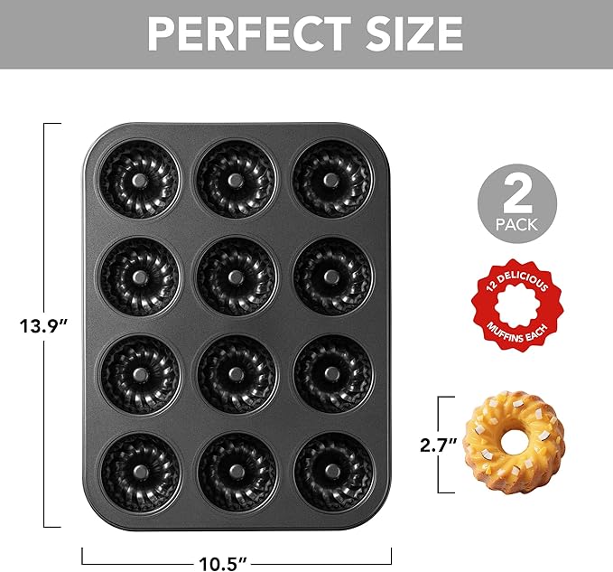 Tiawudi Mini Fluted Tube Cake Pan, 12 Cavity Bundt Cake Baking Pan, Non-stick Baking Mold for Cupcakes, Donuts, Cornbread, Brownies, Jellies, Set of 2