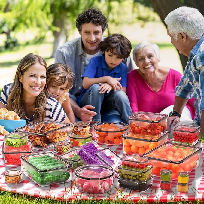 RockBerry 66 Pcs Large Food Storage Containers with Lids Airtight-Total 19075ML Stackable Kitchen Bowls Set(31 Containers,31 Lids) 2500ML to Small Box-BPA Free Leak proof Plastic Boxes-Microwave safe