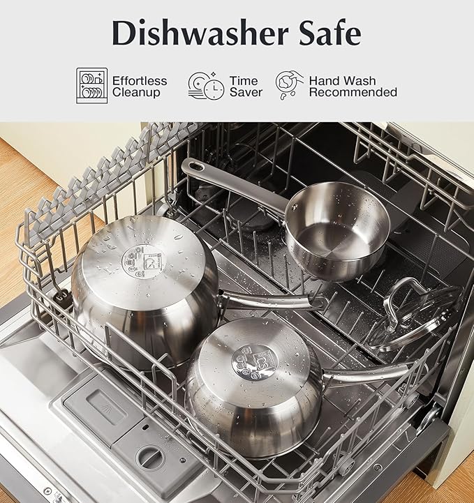 KOCH SYSTEME CS Stainless Steel Saucepan Set, 1QT & 2QT & 3QT Sauce Pan, Premium 18/10 Steel Sauce Pan Set, Induction Saucepans, Stainless Steel Pot Set 6 Piece, Easy to Clean, Oven Safe