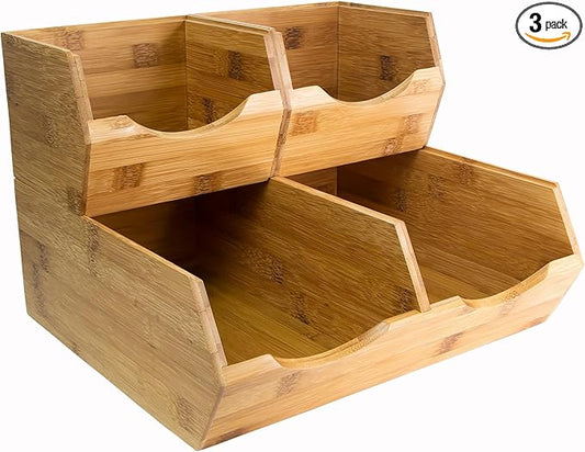 HOMESTEAD Bamboo Pantry Storage Bins - Stackable Baskets, Potato and Onion Storage for Pantry Organization, Set 3 Pieces