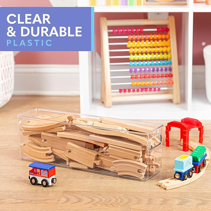 Plastic Food Storage 2 Pack Clear Container Bin with Handles for Organizing Kitchen, Pantry, Refrigerator, Freezer, Pantry, Cabinet, Closet, Bathroom. 14”x4”x5”