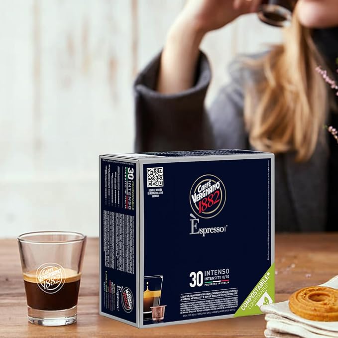 Caffe' Vergnano 1882 Medium Roast Espresso Original Line Machine Compatible Capsules, Arabica Robusta Espresso Coffee, Italian Coffee For Nespresso Coffee Machines, Intensity 8/10, Intenso, 30 Ct