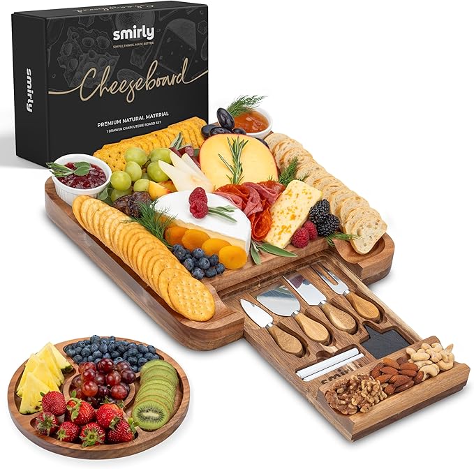SMIRLY Charcuterie Boards Set - Large Acacia Cheese Board Set - House Warming Gifts New Home, Wedding Gift for Couple, Bridal Shower Gift, Birthday Gifts for Women