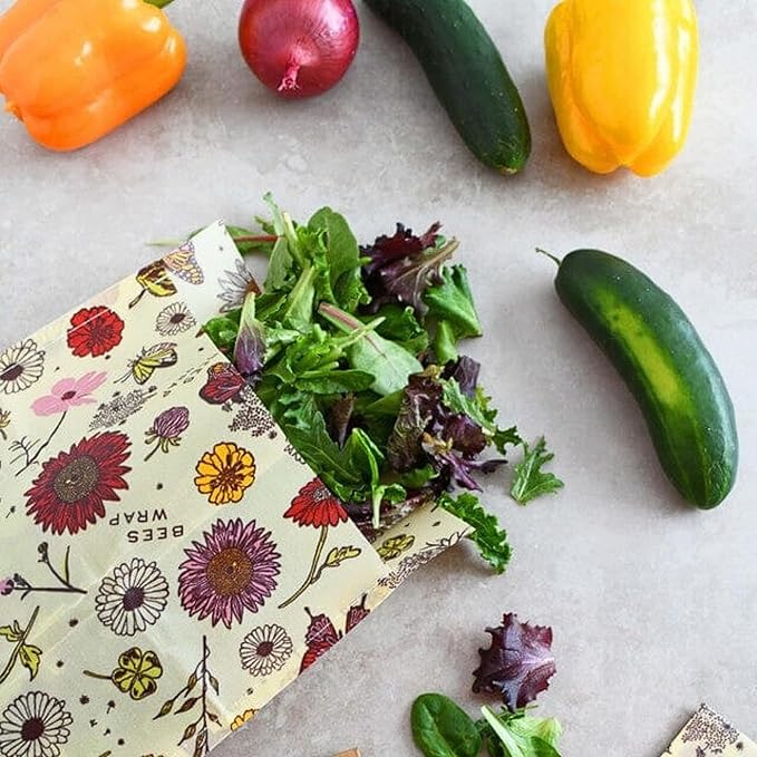 Bee's Wrap Vegan Beeswax Wraps for Food - 2 Meadow Magic Produce Bags - Made in USA Reusable & Organic Food Wraps & Reusable Produce Bags - Eco-Friendly Alternative to Aluminum Foil & Plastic Wrap