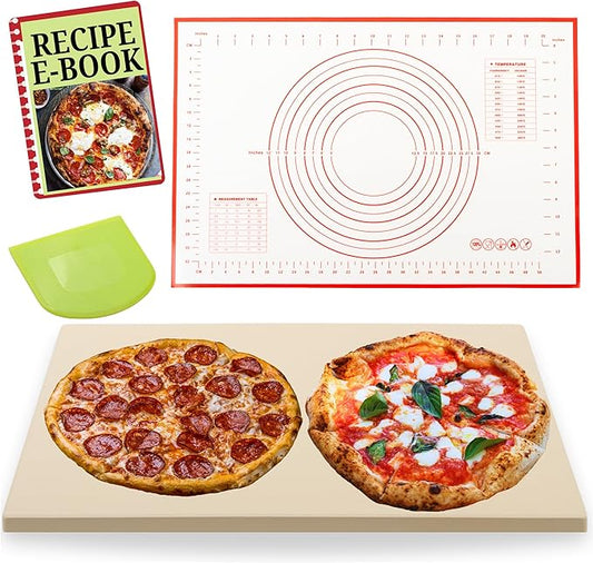 Large Pizza Stone for Oven 20 inch, with Silicone Mat and Dough Tool - Pizza Stone for Grill - Rectangular Pizza Oven Stone for Bread Baking - Thick Heavy Duty Stone 20" x 13.5" x 0.6"