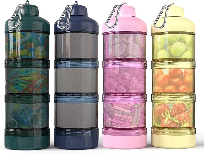 BYLWORKOUT 3-Layer Protein Powder Travel Container with Funnel and Keychain | Portable Food Storage Organizer for Gym, Fitness, Kitchen, Camping, Hiking, and Travel (Pink)