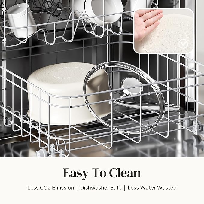 Redchef Ceramic Sauce Pan with Lid, 2.5QT Small Saucepan, Nonstick Cooking Pot with Stay-Cool Handle, Kitchen Non Toxic Soup Pot, PTFE & PFOA Free, Oven Dishwasher Safe, Compatible All Stovetops-Beige