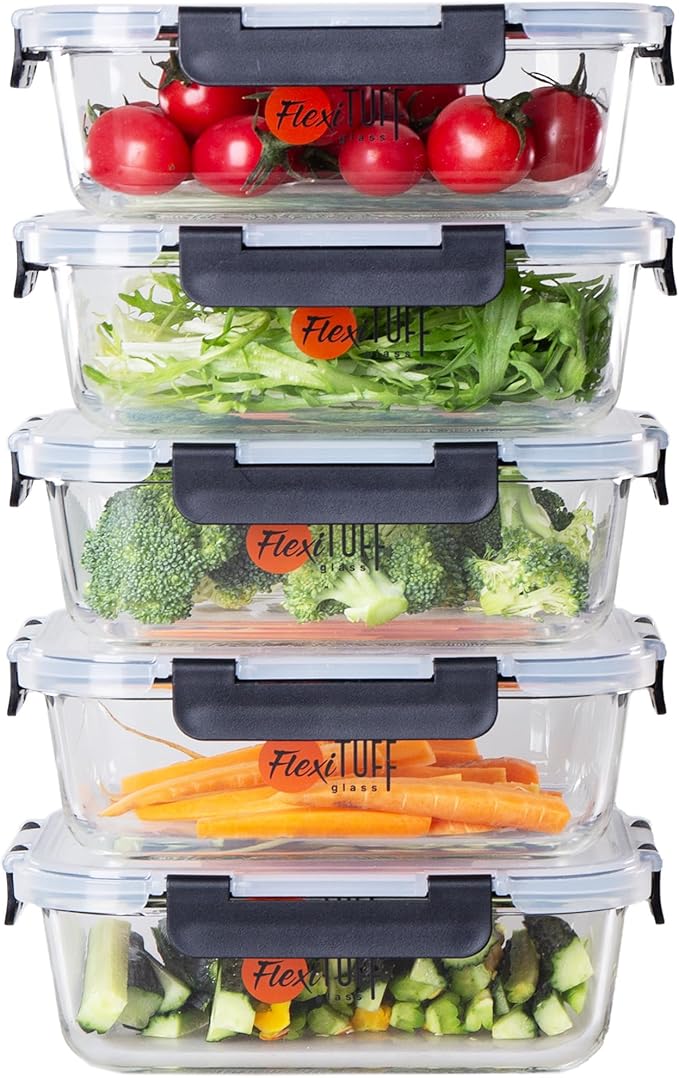 10pcs set Food Storage Container (5 Airtight and 5 Lids) | BPA Free, Leakproof Lids, Dishwasher, Microwave & Freezer Safe | Containers for Kitchen - Clear