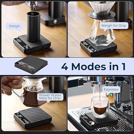 IKAPE Espresso Coffee Scale with Timer, 2kg/0.1g High Precision Digital Scale, 4 Modes (Espresso/Pour Over Brew Ratio), LED Display, Auto-Tare, for Kitchen, Cooking, Espresso, Pour Over Coffee