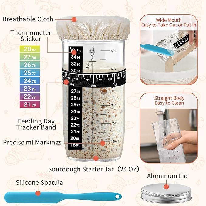 10 Inch Round & Oval Sourdough Proofing Basket Set, Banneton Bread Proofing Basket with Starter Jar, Sourdough Starter Kit Includes Bread Knife & Bread Board Natural Rattan for Perfect Loaves