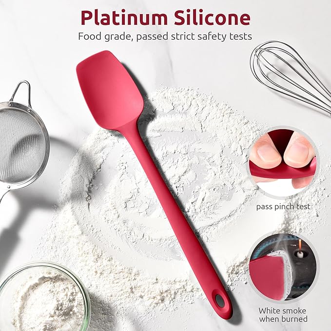 U-Taste Extra-Long 600ºF Heat Resistant Spatula Spoon: 14" Silicone Spoonula Cooking Utensils for Kitchen Use, Non-Stick Scoop Scraper with Soft Edge & Firm Core for Baking, Mixing, Serving (Red)