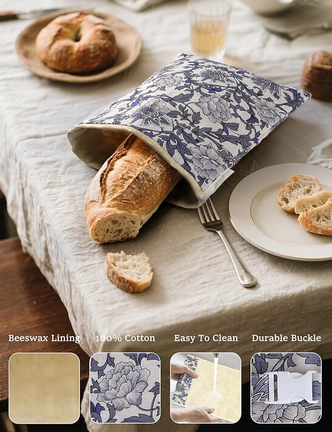 Reusable Bread Bags for Homemade Bread, 2 Pack XL Cotton Beeswax Bag for Sourdough, Beeswax Bags, Sourdough Storage Bag