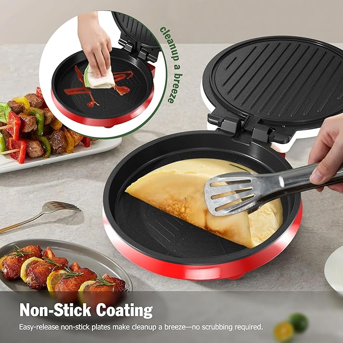 1000W Pizza Maker, 2-in-1 Indoor Griddle and Pizza Cooker, 8.5" 180° Open Nonstick Plate for Quesadilla, Panini, Crepe and More