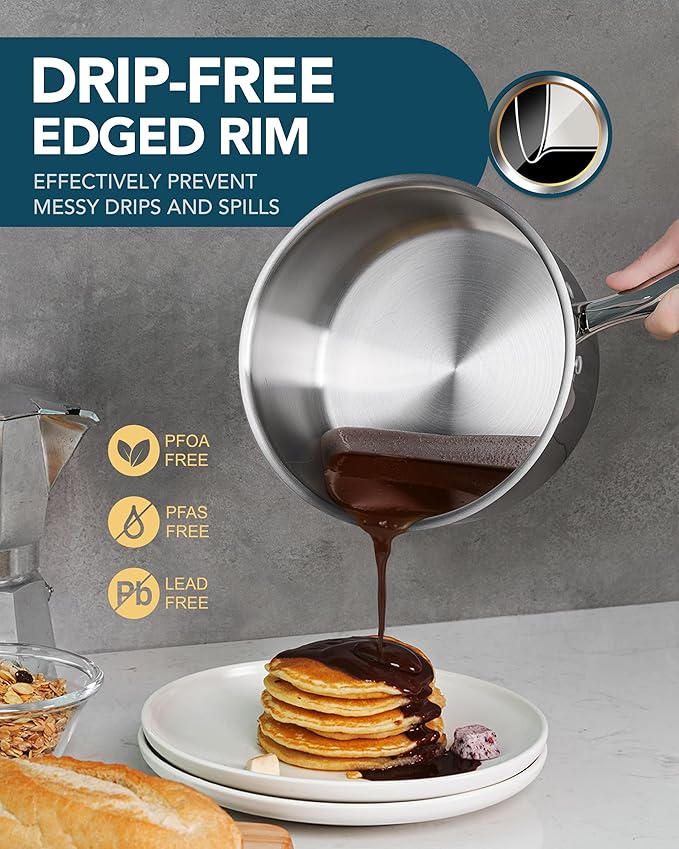 MICHELANGELO Saucepans with Lids & Steamer 7Pcs, Stainless Steel Pot Set with Triply Bottom, 3 Quart Saucepan with Steamer, 18/10 Saucepan Set Induction Compatible - 1QT & 2QT & 3QT