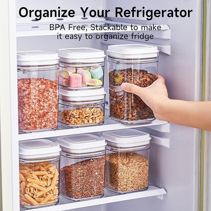 Pop Top Food Storage Container Set | 4Pcs Airtight Cereal Storage Organizer Canisters with Pop Lids, BPA-Free, Vacuum Seal & One-button Opening, Stackable Pantry Containers for Dry Food Storage