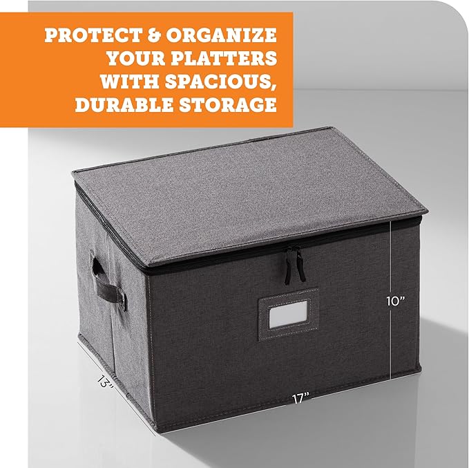 storageLAB Wine Glass Storage Containers, Hard Shell Organizer for Stemware and Glassware Sets, Stackable Wine Glass Storage Box with Dividers for Kitchen and Moving Supplies - 1 Pack, Gray