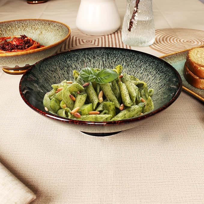 Ceramic Japanese Ramen Noodle Soup Bowl Set of 2, For Ramen, Pho,Soup,Salad, pasta, Asian Dishes,Udon noodles,Chinese Large Ramen Bowl - Microwave dishwasher oven safe, Black 10.4 Inch