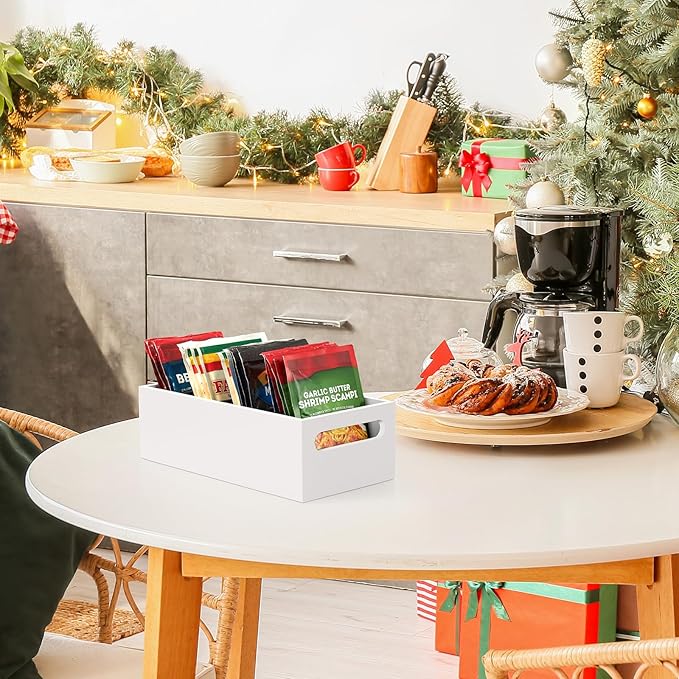 DRASTAR Pantry Organization and Storage Bins, Seasoning Packet Organizer with Removable Dividers,Wooden Storage Caddy for Kitchen, Pantry, Cabinet, Countertop, Black