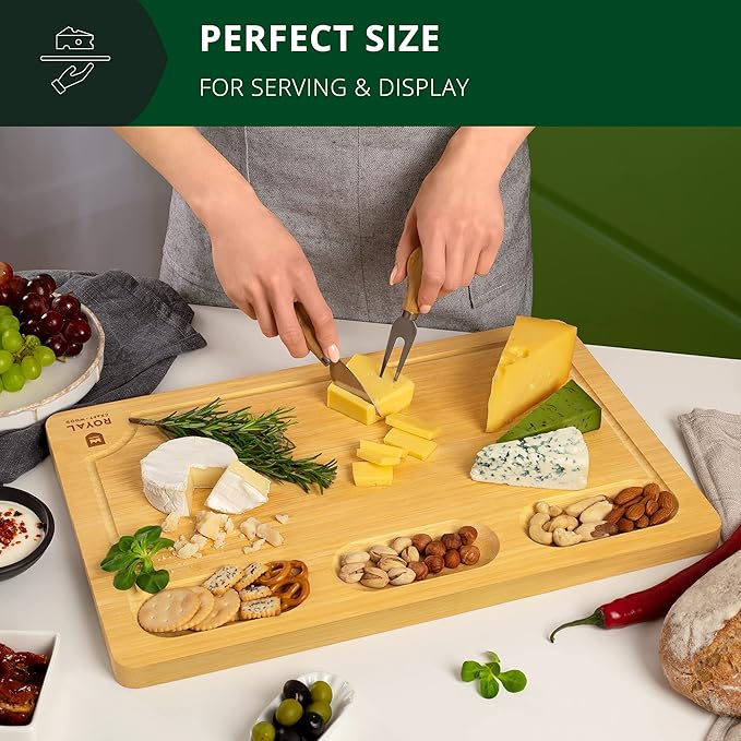 ROYAL CRAFT WOOD Charcuterie Board Set – Large Bamboo Cheese Board & Serving Tray – Perfect Housewarming, Wedding & Bridal Shower Gift, Birthday Gift for Women – Large 18x12