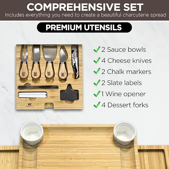Kiaansh and Kiavi Charcuterie Boards Gift Set: Bamboo Cheese Board Set. Perfect for wedding gifts, Bridal shower and House Warming Gifts., Large