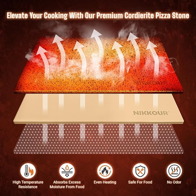 22 Inch Extra Large Rectangular Pizza Stone for Oven & Grill, Cordierite Baking Stone for Pizza Bread, Thermal Shock Resistant, Cooking Stone with Stainless Steel Cutter & 20 PCS Parchment Papers