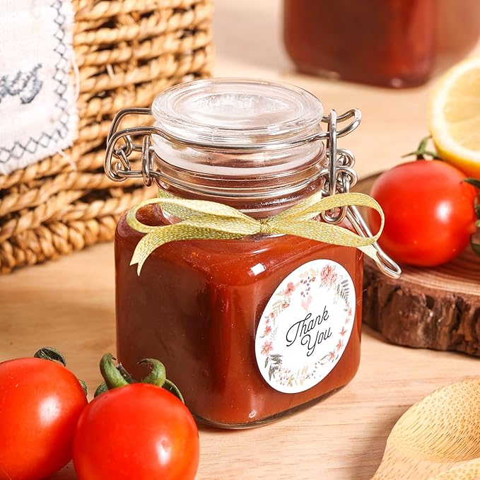 ComSaf 4 oz Glass Jars with Lid, Set of 12 Mini Airtight Glass Jars, Spice Jars, Small Mason Jar, Canning Jar Square with Seal Wire Clip Fastening, Labels & Funnels for Jam, Honey, Kitchen, Wedding